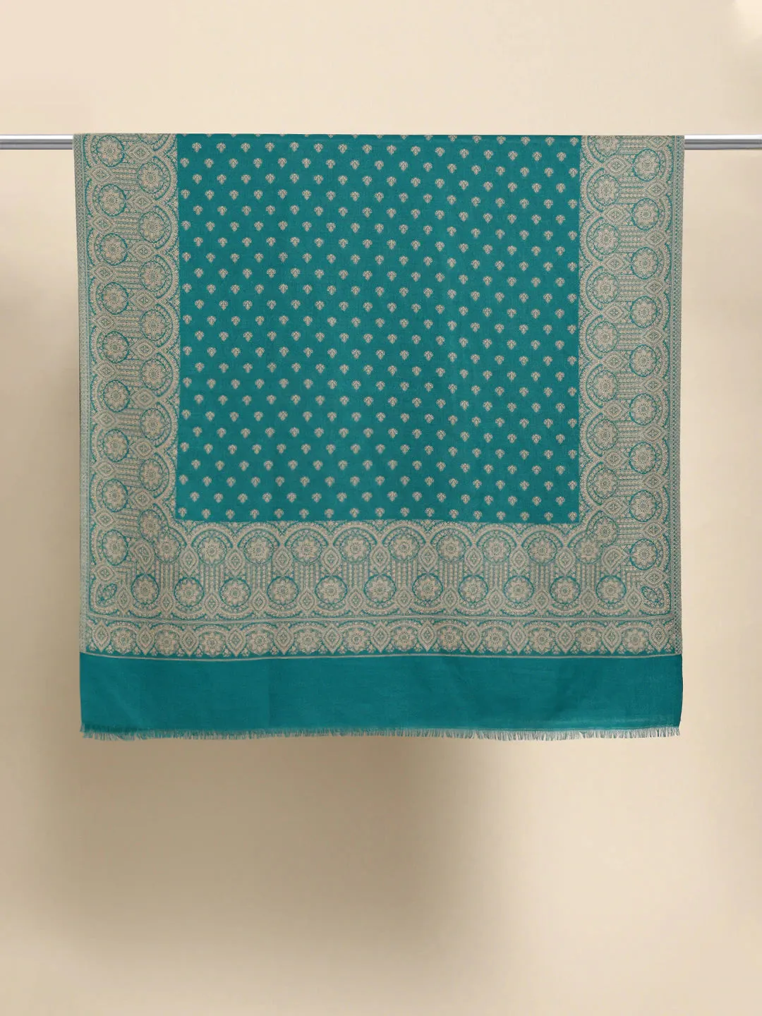 Women Sea Green & Beige Kashmiri Embroidery Shawl