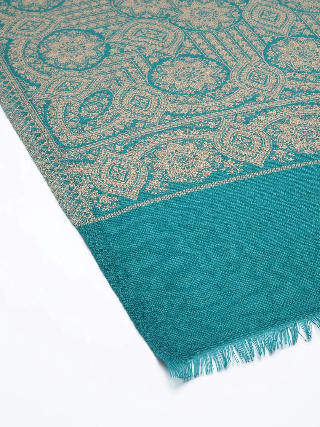 Women Sea Green & Beige Kashmiri Embroidery Shawl