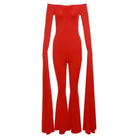 Women's Fashion Design Long Sleeve Off Shoulder Jumpsuit