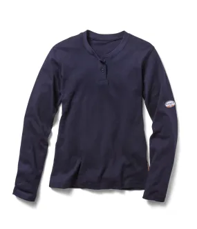 Women's Navy Long Sleeve FR Henley T Shirt