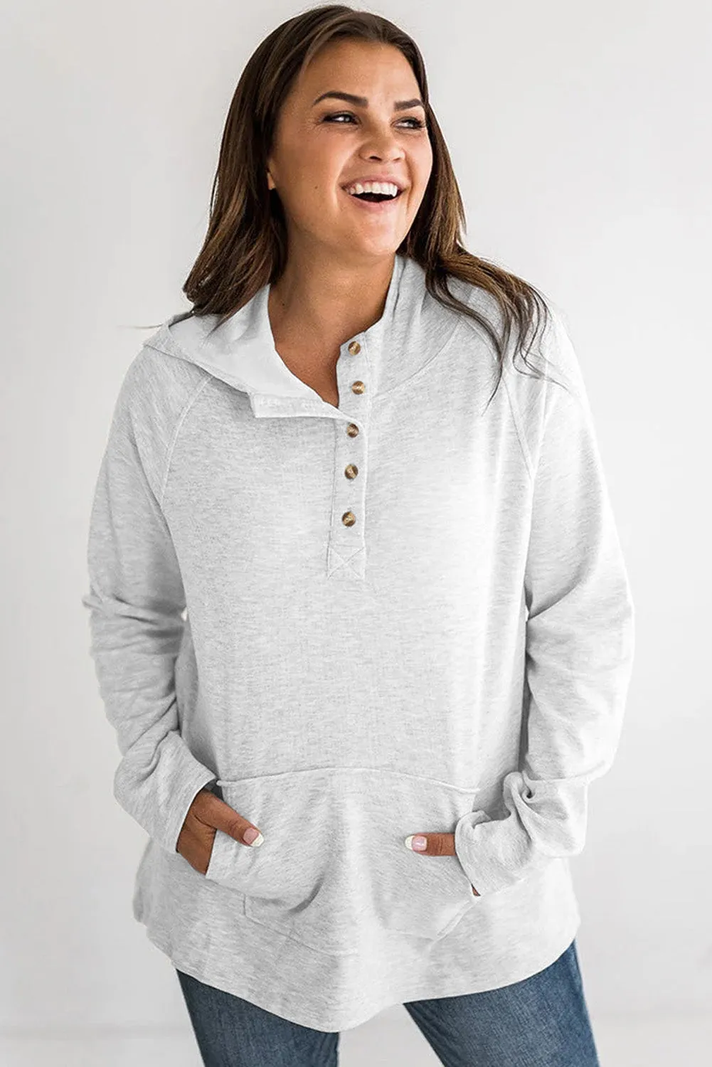 Women's Plus Size Kangaroo Pocket Henley Button Hoodie