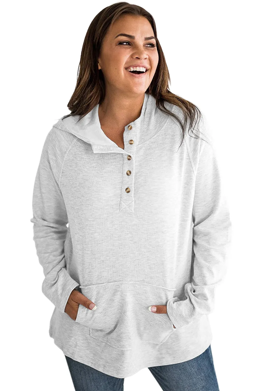 Women's Plus Size Kangaroo Pocket Henley Button Hoodie