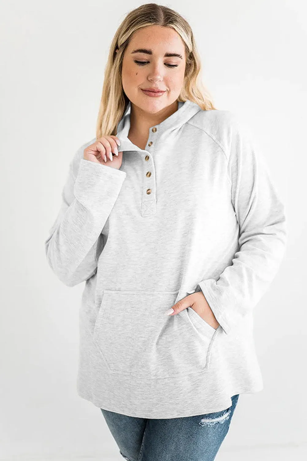 Women's Plus Size Kangaroo Pocket Henley Button Hoodie