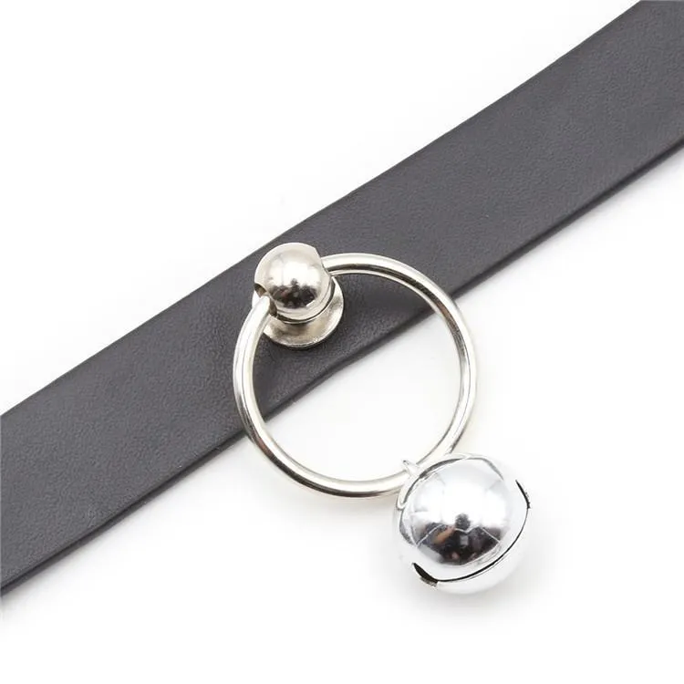 Women's Punk Straps Faux Leather Choker With Little Bell