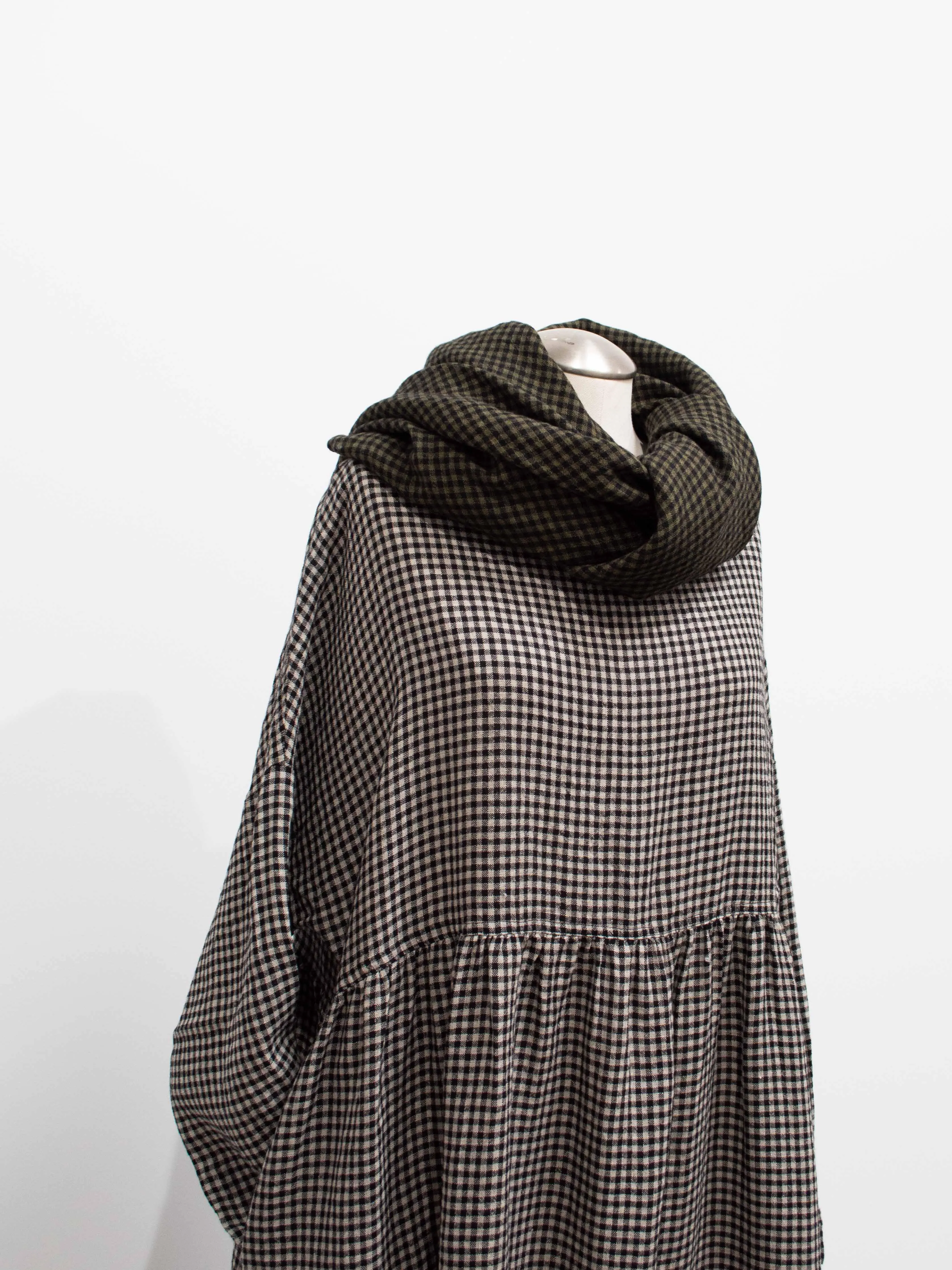 Wool Linen Gingham Stole - Olive x Black