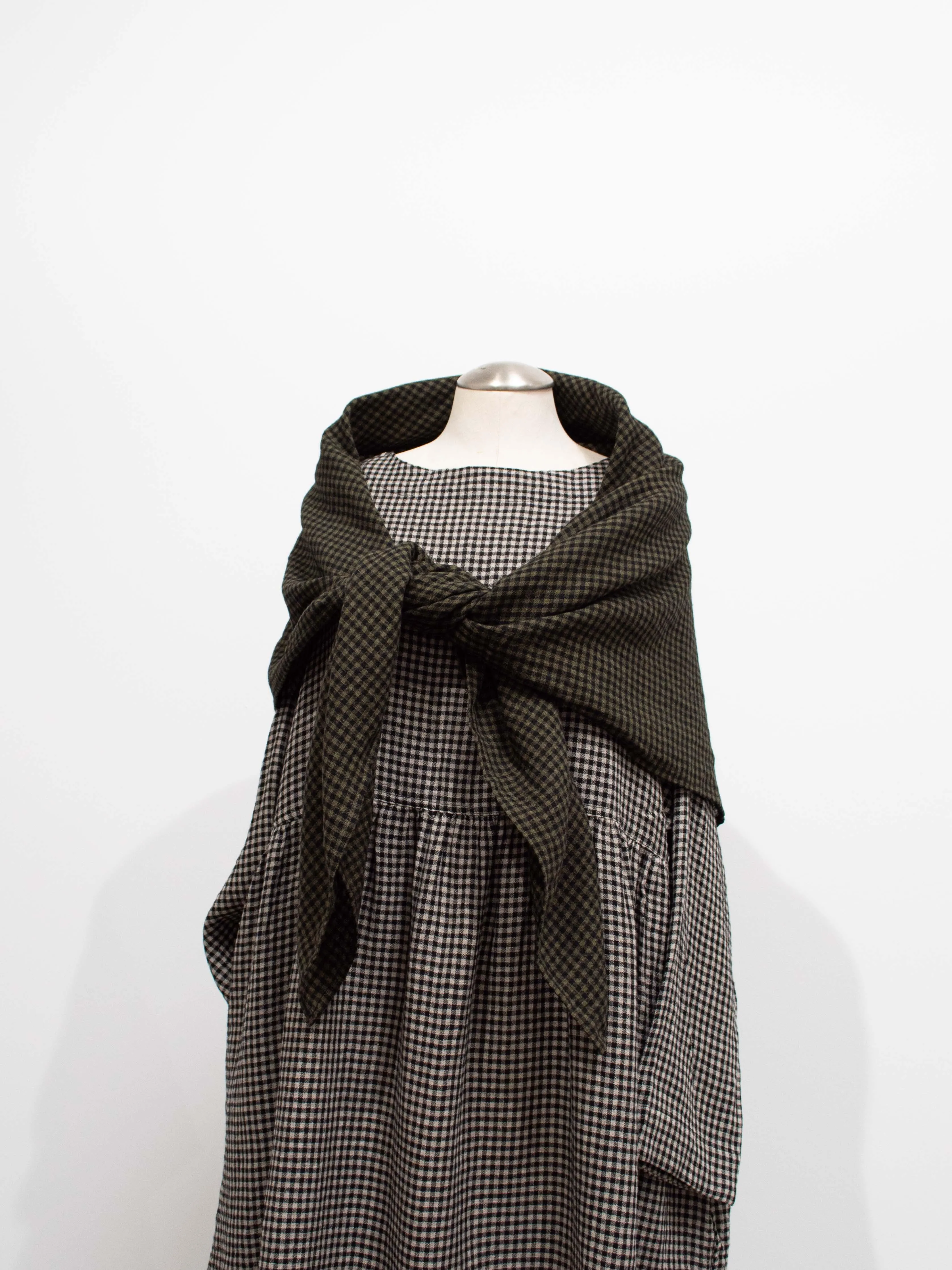 Wool Linen Gingham Stole - Olive x Black