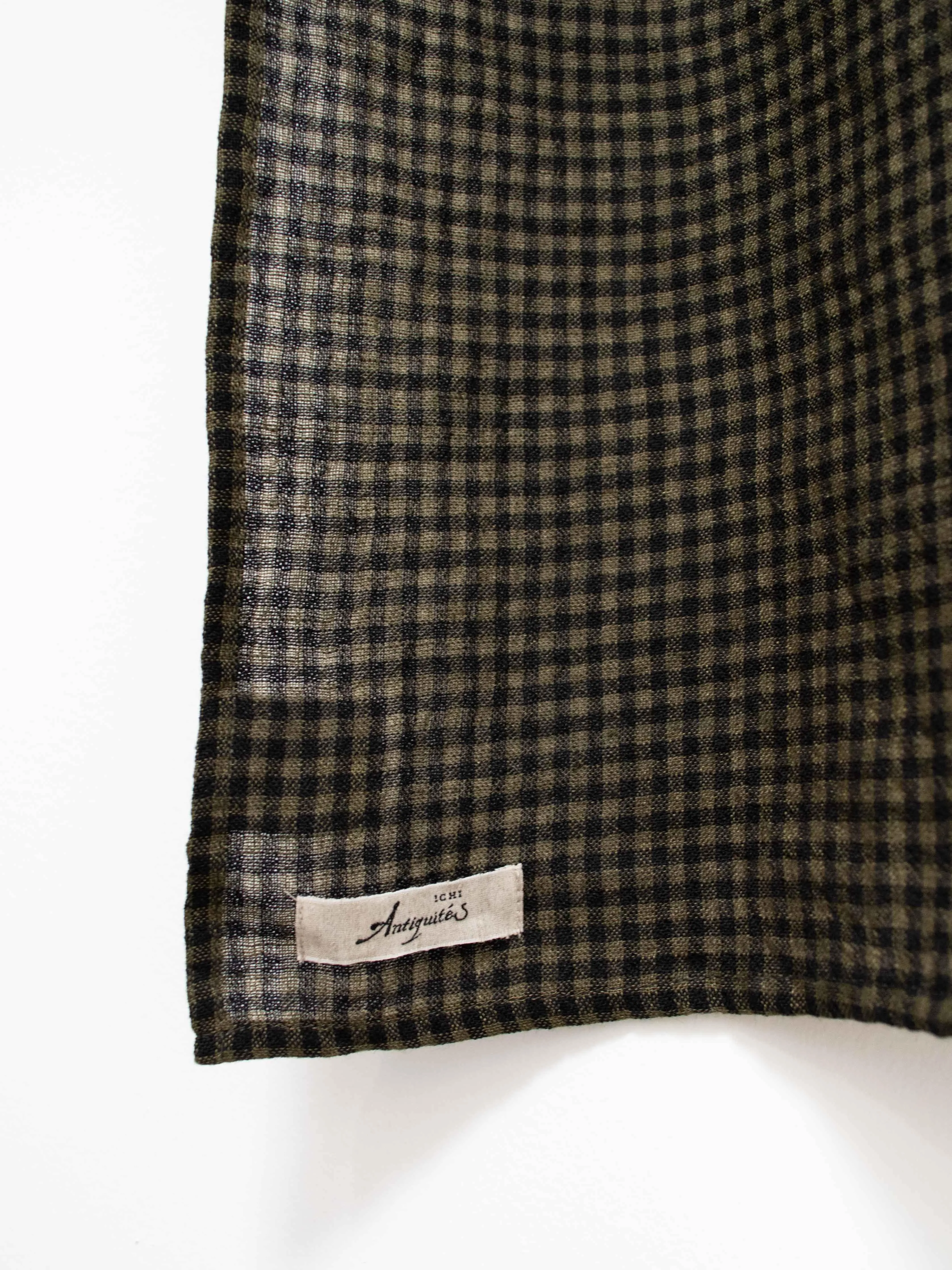 Wool Linen Gingham Stole - Olive x Black