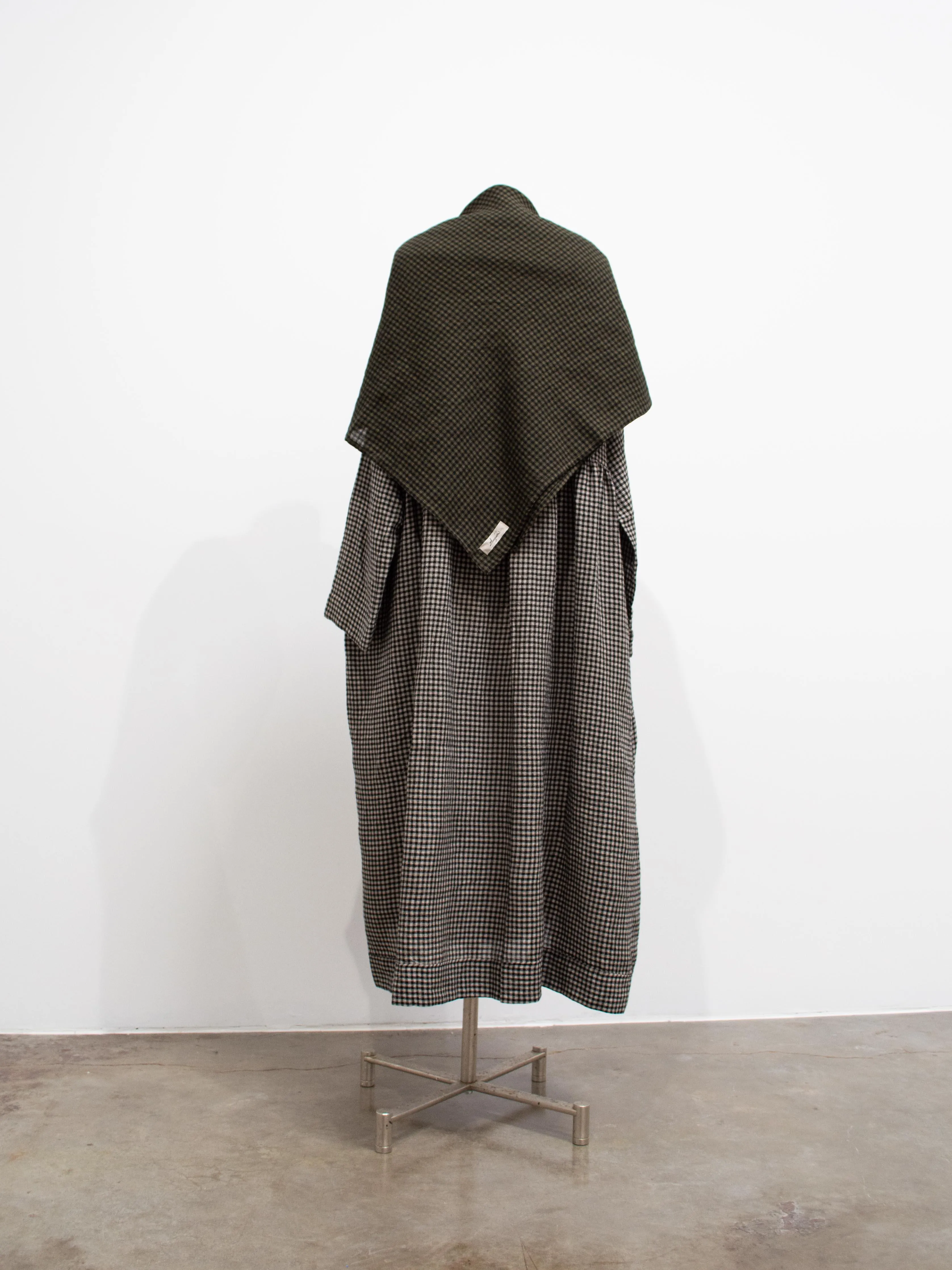 Wool Linen Gingham Stole - Olive x Black