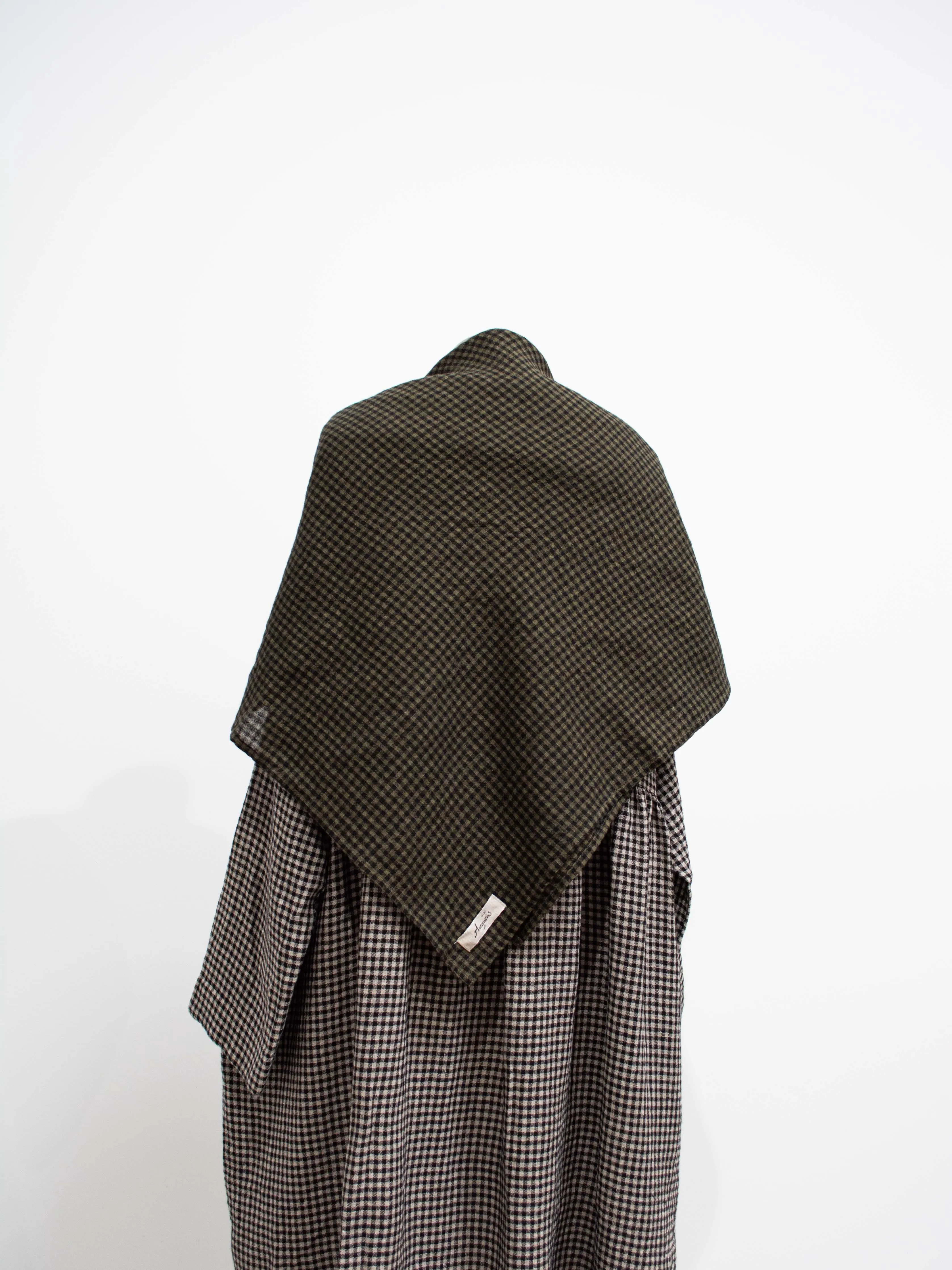 Wool Linen Gingham Stole - Olive x Black