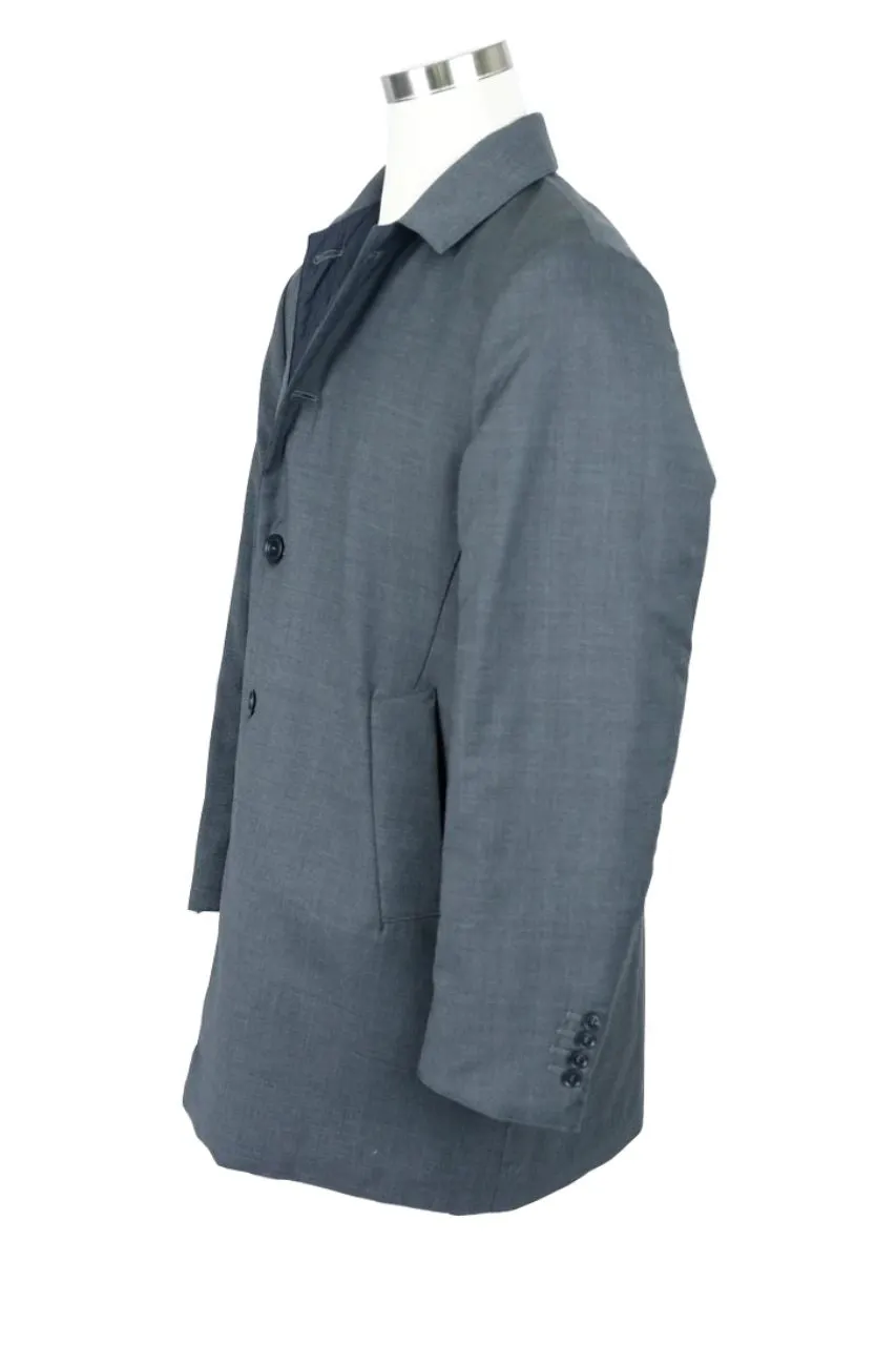 Wool Quilted Reversible Dress Coat-Navy/Grey