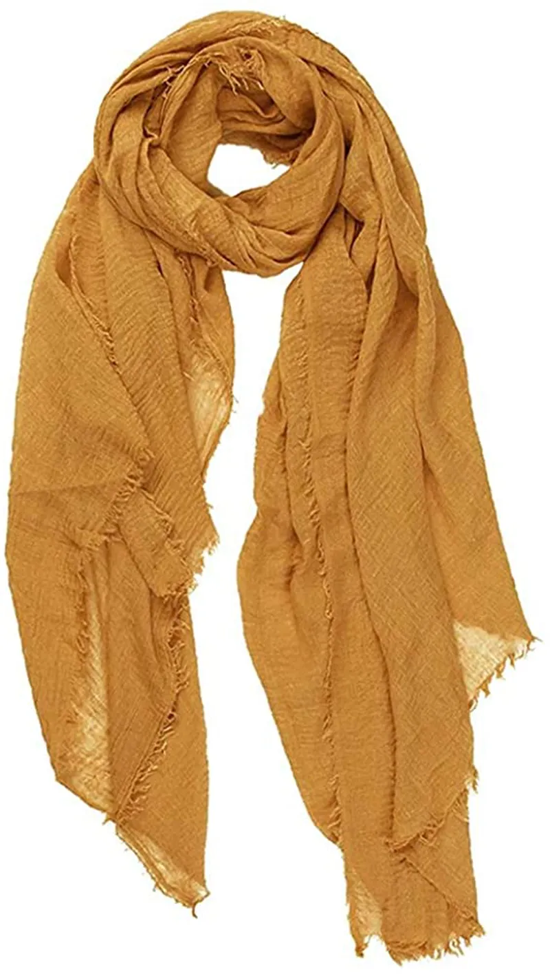 XRDSS Summer Cotton Blend Crinkle Vintage Soft Scarf with Fringed Edges 35" × 70"