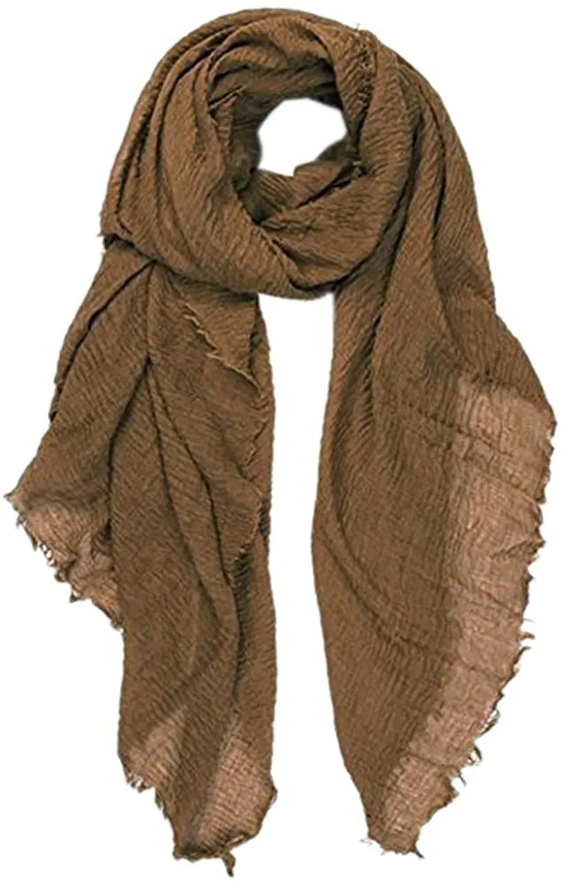 XRDSS Summer Cotton Blend Crinkle Vintage Soft Scarf with Fringed Edges 35" × 70"