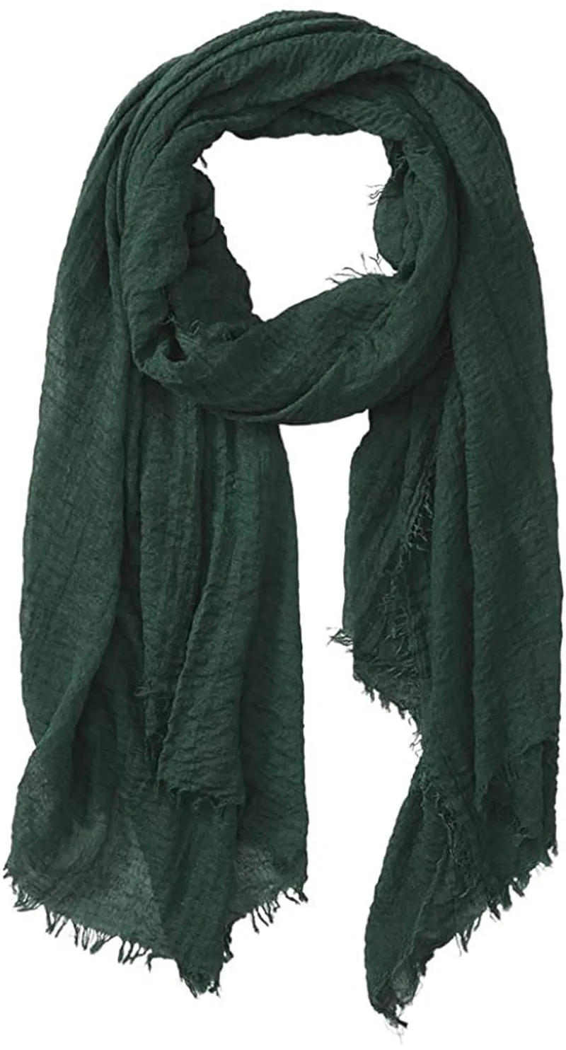 XRDSS Summer Cotton Blend Crinkle Vintage Soft Scarf with Fringed Edges 35" × 70"