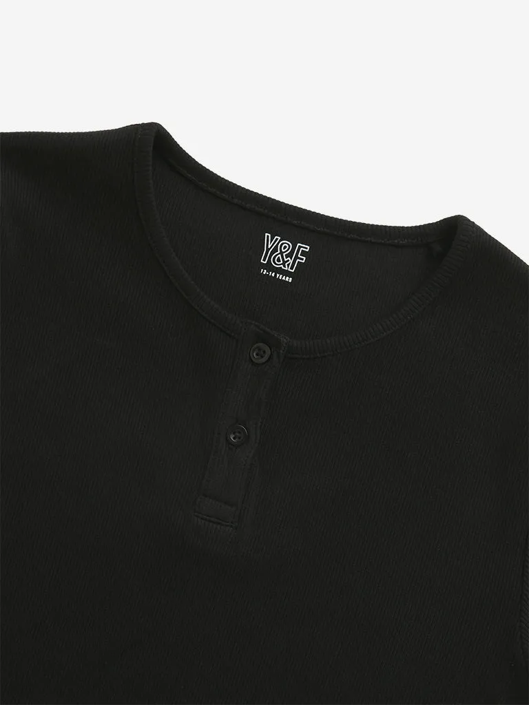 Y&F Kids Black Ribbed T-Shirt