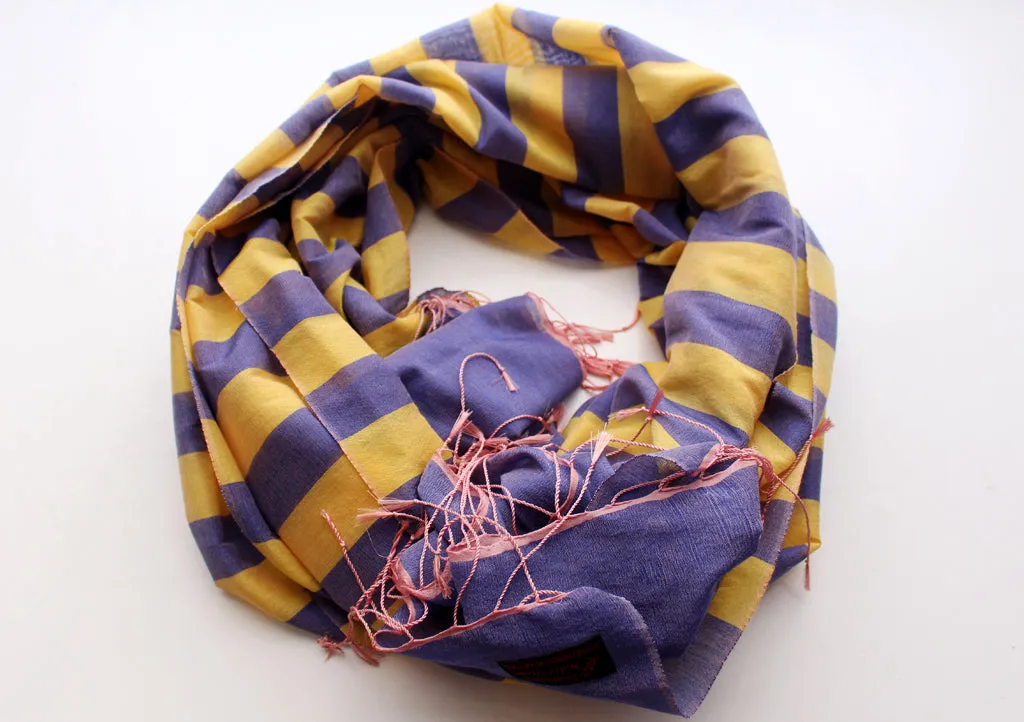 Yellow Stripped 100% Reversible Water Pashmina Shawl