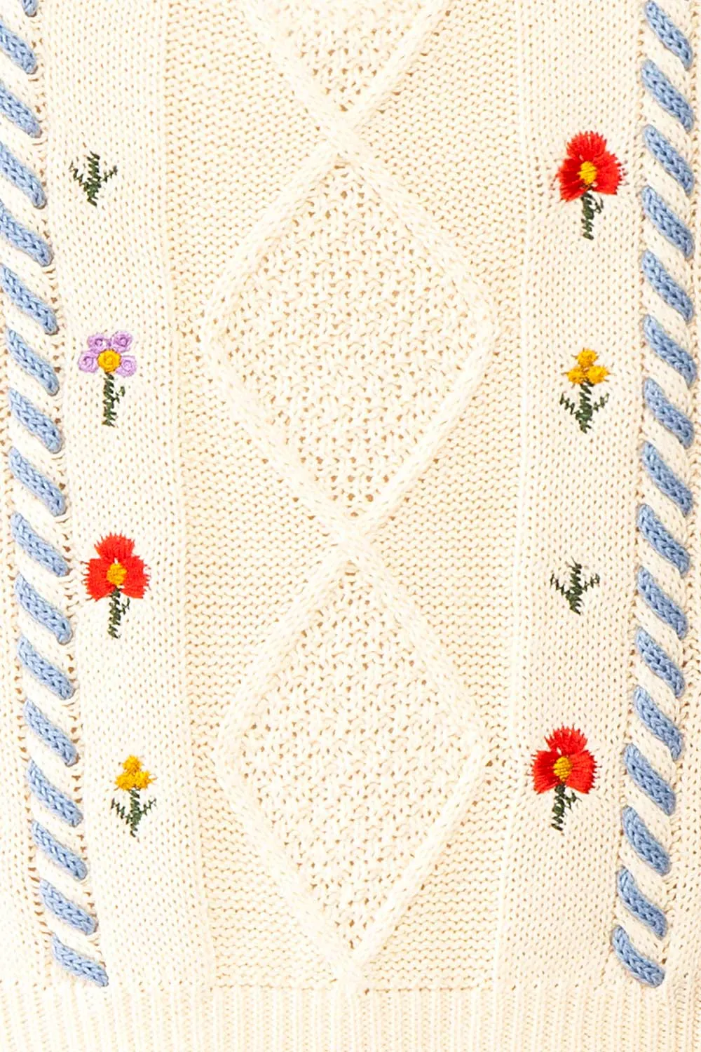 Zaraiah | Cream Knit Vest w/ Floral Embroidery